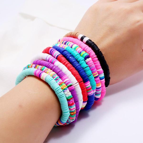 Strand Strands Strands Bohemian Multicolor Polymer Clay Corrents Bracelets for Women Girls Party Club Jewelry Gifts 18 cm de comprimento 1pc