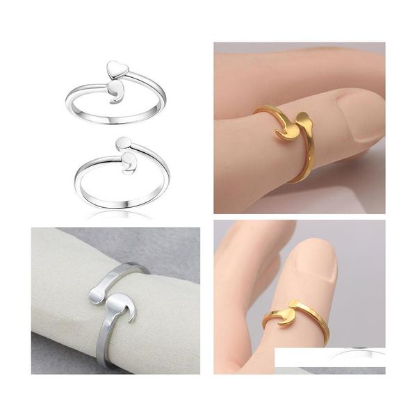 Bandringe Einzigartiges Design Herz Semikolon Edelstahl Ring für Männer Frauen Paar Öffnung Einstellbar Modeschmuck Geschenke Drop Deli Dhbwp