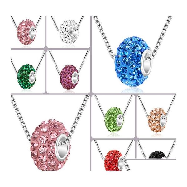 Kolye Kolyeler Lüks Kristal Fimo Büyük Delik Boncuklar İçin Kolye Kadınlar Yumuşak Y Renk Rhinestone Disco Ball Sier Kutu Zincirleri Moda Otelm