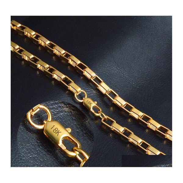 Ketten 4 mm 18 Karat Goldkette für Männer 20 Zoll Box Choker Frauen Halskette Hip Hop Schmuck in BK Großhandel Drop Lieferung Halsketten Anhänger Otucz