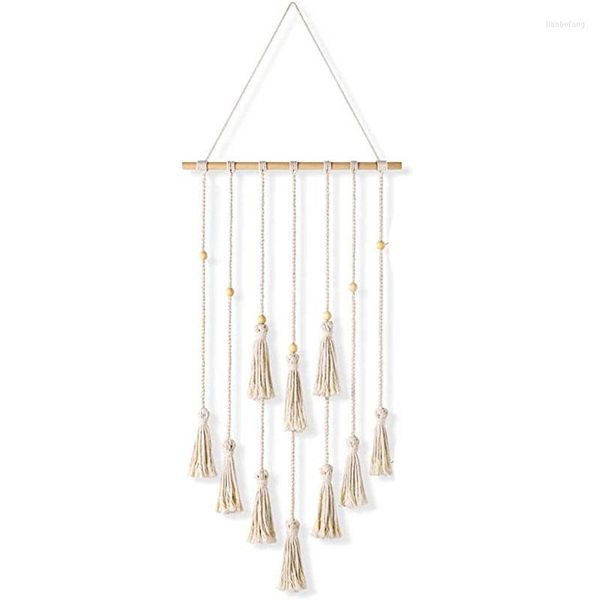 Estatuetas decorativas penduradas PO Display Macrame Pictures Organizador Boho Decoração de casa com 25 clipes de madeira de aniversário Ivory