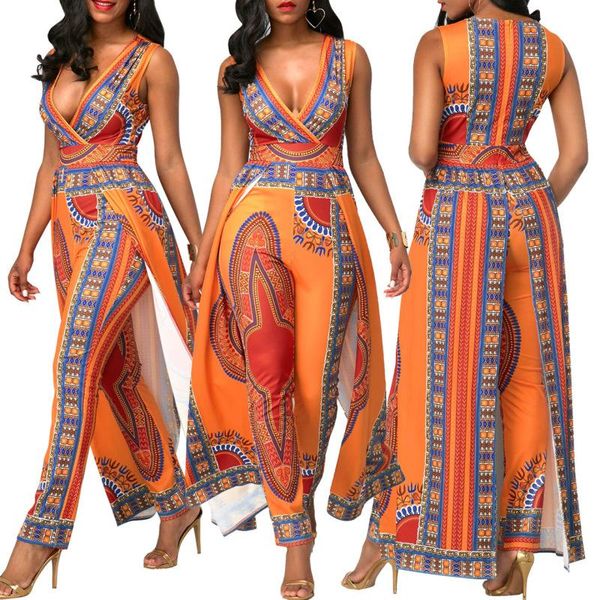 Женские комбинезоны снимают африканскую одежду для взрыва моделей осени апельсиновая печать этнические штаны