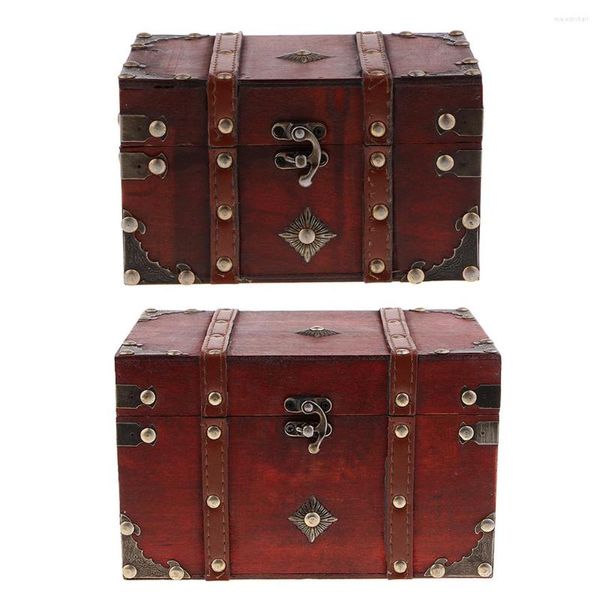 Bolsas de jóias Baú da caixa de tesouro de madeira para pirata medieval decorativo