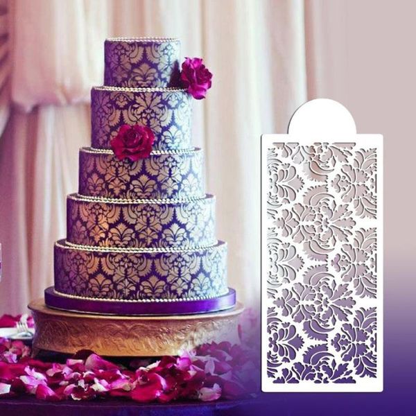 Торговые инструменты 1pc Prett Damask Кружевая боковая боковая боковая кекс трафарет сахарный