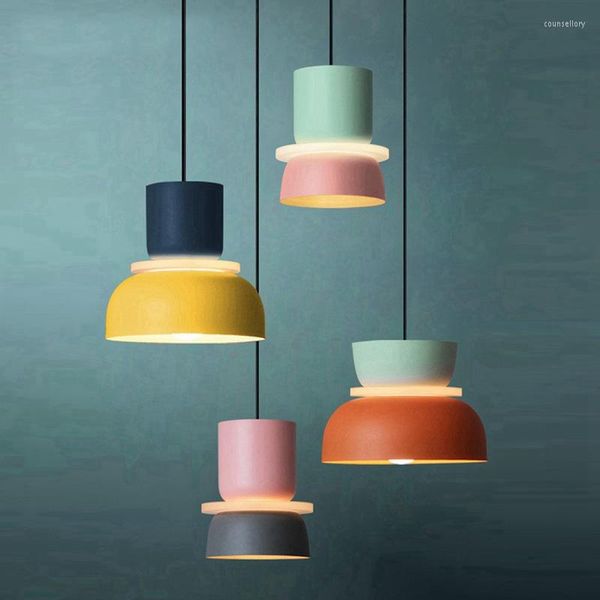 Lampade a sospensione Nord Europa Lampada Semplicità Filo sospeso Tipo Macaron Combinazione colori 14/18 / 29CM Lampadari Illuminazione domestica calda Base E27