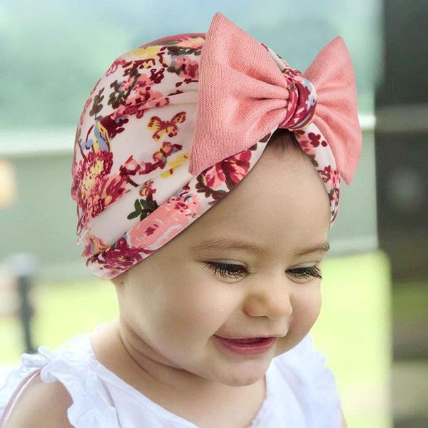 Hüte, Mützen, niedliche Schleifen, Baby-Turban-Mütze, Blumendruck, weich, elastisch, für Mädchen, Kopfbedeckung, einfarbig, für Kleinkinder, Kinder