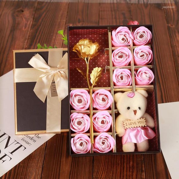 Bolsas de joalheria Bouquet em caixa de presente Rose com sabão artificial perfumado Flores criativas Simulação Criativa Presente Romântico de Aniversário de Valentine
