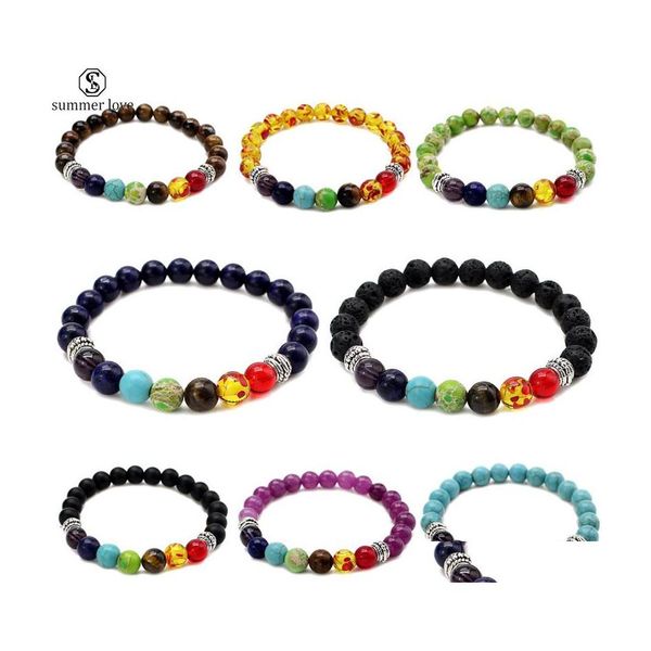 Fili di perline 8 mm pietra naturale 7 braccialetti chakra braccialetti per donna uomo yoga perline Nce braccialetto elastico preghiera Buddha San Valentino Dhnuh