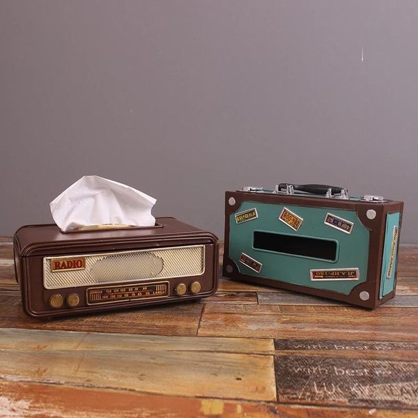 Scatole di fazzoletti Tovaglioli American Vintage Metal Radio Box Decorazione Home Storage Tavolo da pranzo Accessori per portasciugamani di carta