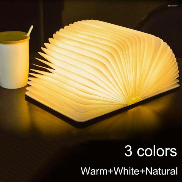 Masa lambaları Z20 Taşınabilir 3 Renk 3D Yaratıcı Led Kitap Gece Işık Ahşap USB Şarj Edilebilir Manyetik Katlanabilir Masa Lambası Ev Dekorasyonu