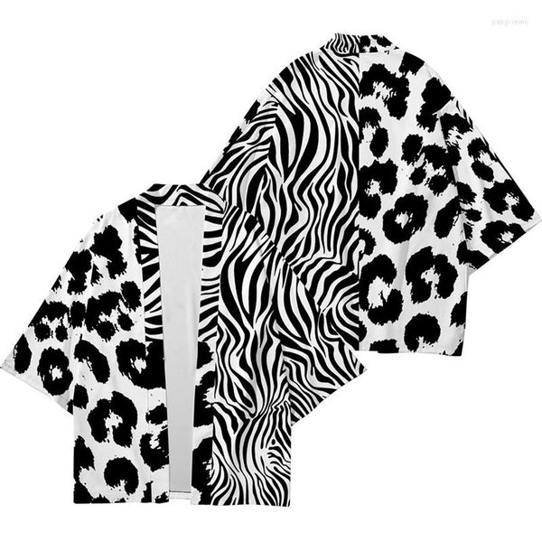 Abbigliamento etnico Leopard Zebra Pattern stampato Splicing Kimono Cardigan Uomo Tradizionale giapponese Cappotto sciolto casual Pantaloni Abiti asiatici