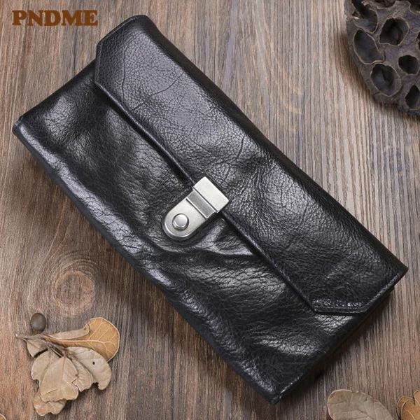 Wallets Fashion Casual Natural Genuine Leather Men's Long Clutch Wallet Vintage Designer First Layer Cowhide Women Lock Phone Coin Purse
