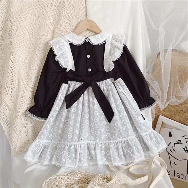 Mädchen Kleider 2023 Herbst Winter Cord Prinzessin Kleid Weiß Spitze Langarm Strap Für Baby Mädchen Nette Kleinkind Kinder Kleidung