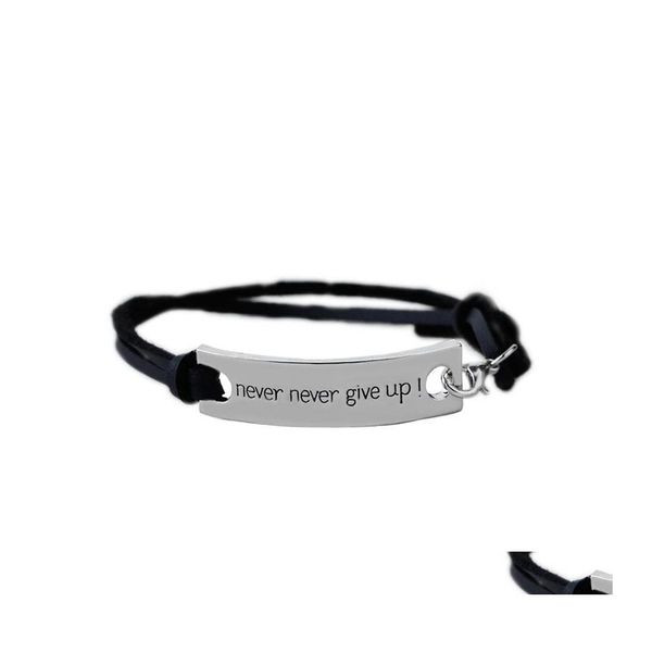 Charm Armbänder Geben Sie niemals auf Lederarmband Inspirierendes Wort Brief Armreif für Frauen Männer Mode Freundschaft Schmuck Geschenk Drop De Ot6Bp