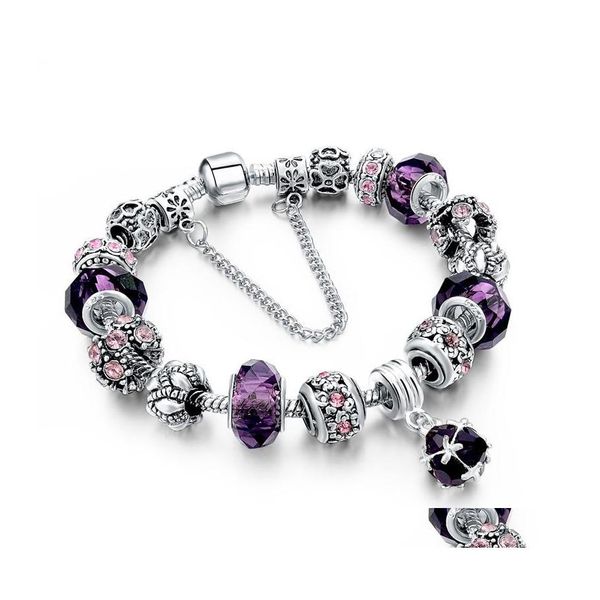 Charm Bracelets Top -Qualität Europäische Sier -Ketten Kristallperlen Armreifen mit Strass Herzperlen für Frauen Schlangenkette DIY Drop ot68p