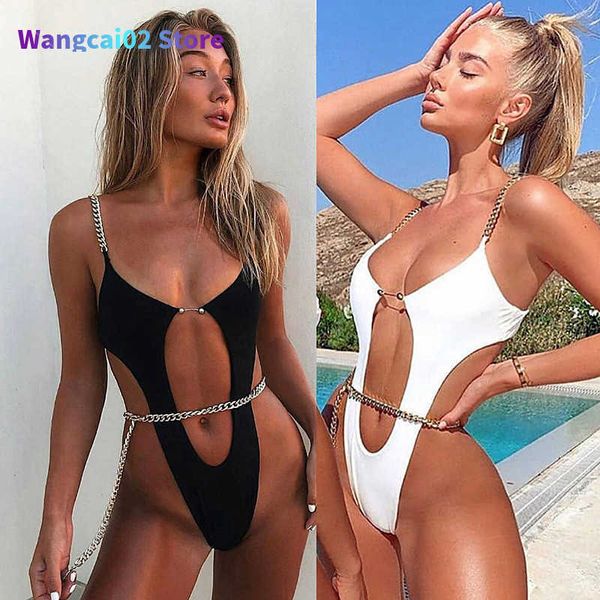 Costumi da bagno da donna 2023 Sexy Costumi da bagno a catena cava Donne Perizoma Costume intero Monokini Beach Badpak Mujer Trikini Banador Bikini Maio Biquini 012723H