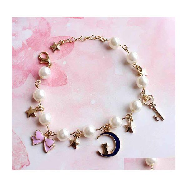 Kette Sailor Moon Armband Kirschblüte Katze Stern Bogen Knopf Perle Damen Accessoires Link Drop Lieferung Schmuck Armbänder Dhngn