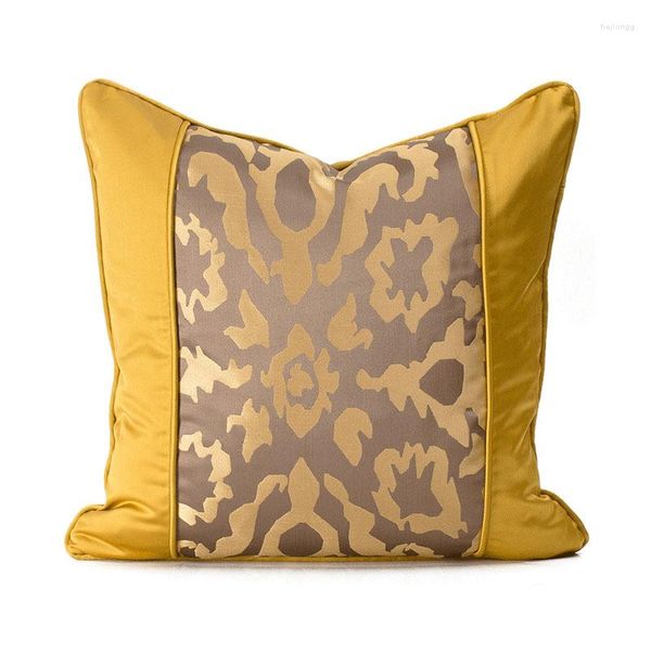 Cuscino in stile cinese Fodera di lusso per divano Custodia decorativa per esterni Semplice giallo marrone Jacquard Divano Sedia Biancheria da letto Coussin