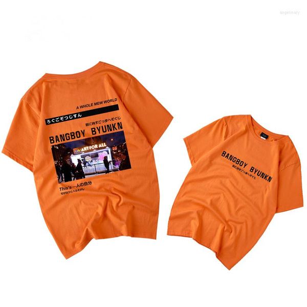 Männer T-shirts Sommer Mode Lose Orange Hinter Druck Hemd Männer/frauen Paar Kleidung Kurzarm Hip Hop Streetwear t-shirt S-3XL