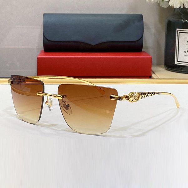 Fashion Men's Sunglasses - Cartter Head Composite metal tube Rimless Optical Frame Classic Rectangle Square Gold Luxury Sung - CT0033