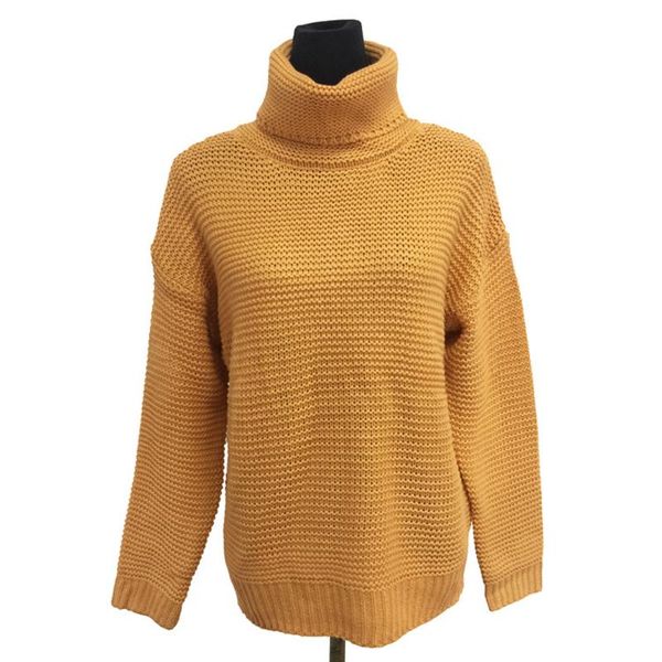 Damenpullover, gelb, grobes Zopfmuster, warmer Winterpullover, Rollkragenpullover, weiche Pullover, dick, übergroß, YJN180808