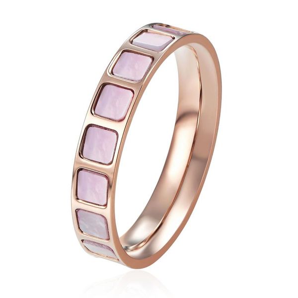 Fedi nuziali Prodotto di alta qualità Bellissimo e affascinante anello con conchiglia colorata per donna Acciaio al titanio Colore oro rosa Regalo Amore