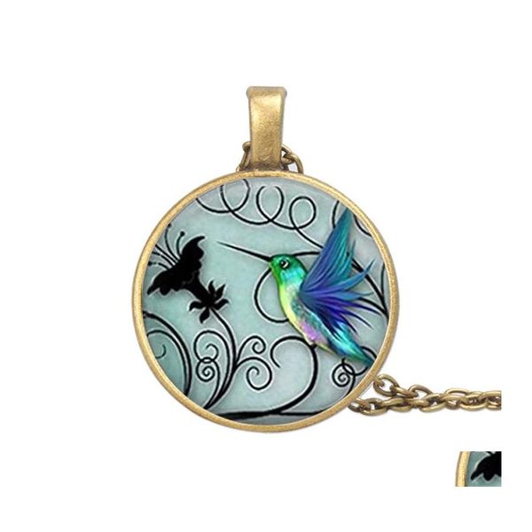 Colares pendentes liga liga coruja colar de vidro de vidro Taiji azul beija -flor moon anjo sweater cadeia para mulheres gote gota otgyj