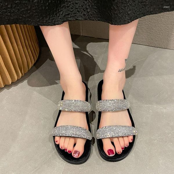 Sandalen Strandschuhe Glitzer Slides Damen Hausschuhe Mid Fashion Platform Sabot Jelly 2023 Flach Weich Luxus Gummi Kristall PU Damen