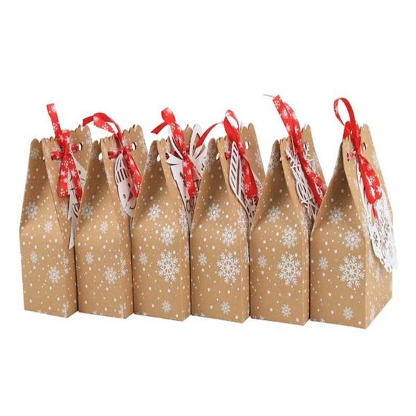 Decorações de Natal 24 PCs Kraft Paper bolsas de biscoito Padrão de floco de neve Bolsa de neve BELHO BELHO BELHO BISCUTOS PABELA