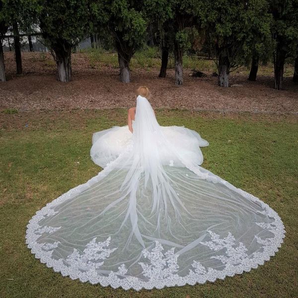 Acessório de casamento de véus de noiva de 3,5 metros de renda cheia véu branco marfim de comprimento personalizado Apliques longos Voile mariag