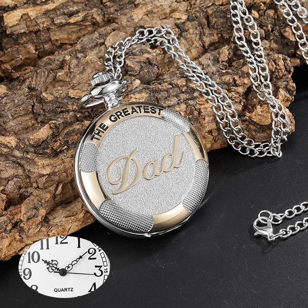 Taschenuhren Vintage Silber Golden Luxus THE GREATEST DAD Quarzuhr Fob Kette Halskette Herren Väter Geschenke Uhr Relogio De Bolso