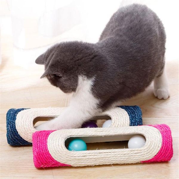 Giocattoli per gatti Sisal Addestramento interattivo Tiragraffi per gattini Rolling 3 Ball Tunnel Intrappolato Scratch Board Gatti Grind Divertente giocattolo per animali domestici