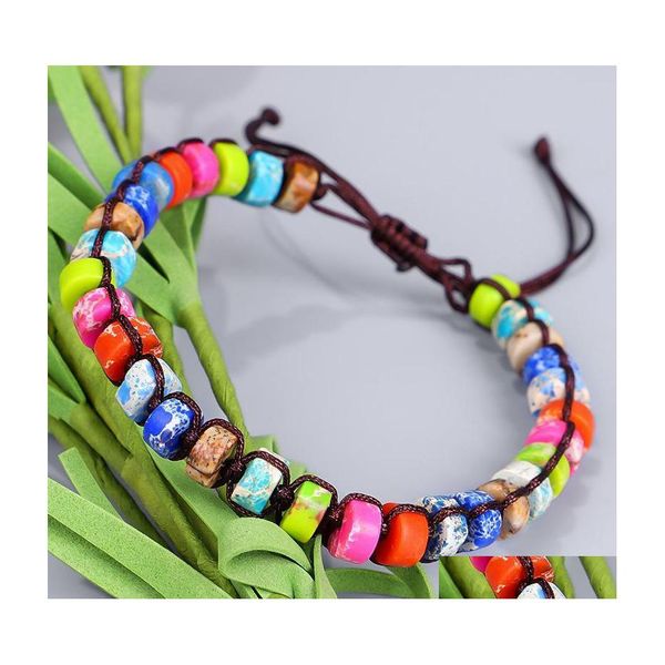 Pulseira de pedra natural de mi￧angas para mulheres Bangle Rainbow Yoga Madeir