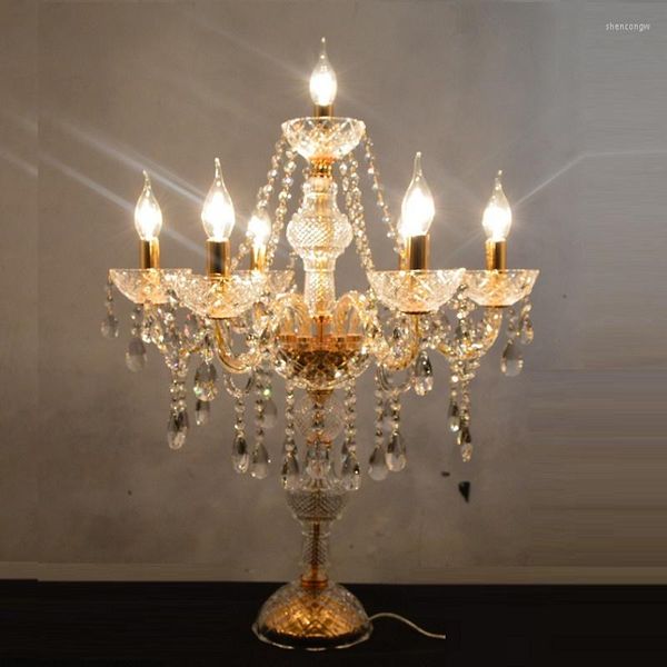 Настольные лампы Ly Modern Crystal для спальни Золотые серебряные огни свеча