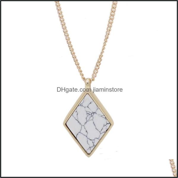 Anhänger Halsketten Mode Beide Seiten Rhombus Naturstein Weiß Türkis Halskette Gold Metall Lange Kette Pullover Statement Drop Del Otcnw