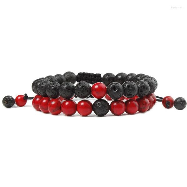 Strang Perlenstränge Armreif 8mm rot türkis Vulkangestein Freundinnen 2 verstellbar gewebter Stein Damenarmband Modeschmuck Schwester