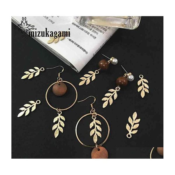 Ketten Zinklegierung Goldene Mini Blätter Charms 10 Teile/los Für DIY Mode Tropfen Ohrringe Schmuck Machen Zubehör Lieferung Halsketten Stift Dhku0