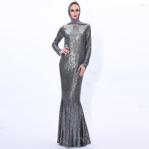 Abbigliamento etnico Donsignet Abito musulmano Moda Ramadan Paillettes coda di pesce Lungo arabo sottile Abya Dubai Abaya Turchia