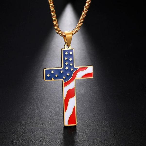 Anhänger Halsketten Meine Form Amerikanische USA Flagge Baseball Kreuz Halskette Männer Edelstahl Kette Emaille Jesus Religion Schmuck Amulett GeschenkPend