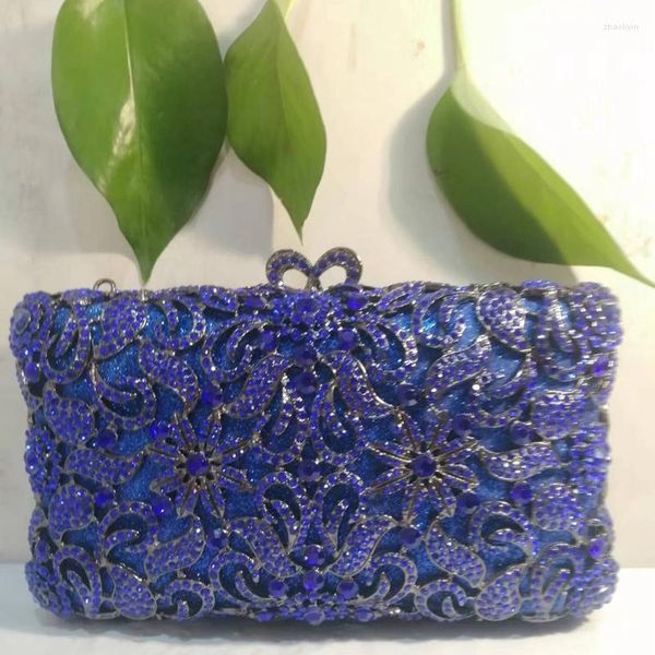 Sacs de soirée luxe cristal femmes dame strass pochettes de mariée pierres bleues pochette sac à main pour la fête de mariage sac à bandoulière