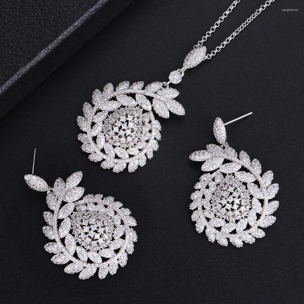 Halskette Ohrringe Set GODKI Olivenzweig Blumenblüte Luxus Bunte Frauen Nigeria Hochzeit Naija Braut Zirkonia Ohrring Schmuck