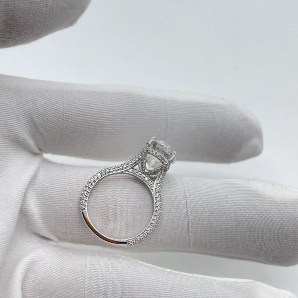 LOTUSMAPLE anello aureola in oro bianco massiccio 14k con diamante in pietra moissanite a taglio ovale con pietre laterali