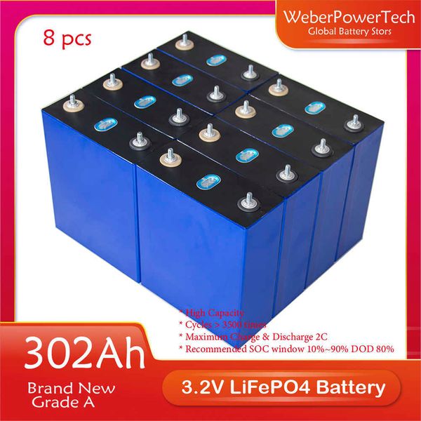 Batterie Li-ion 3.2V 302Ah Lifepo4 Grado A 12V 24V 48V Batteria ricaricabile Lifepo per sistema di accumulo di energia solare per camper fai-da-te