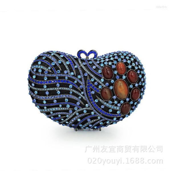 Borse da sera XIYUAN Dazzling Lady Blue Crystal Pochette in metallo Borse di lusso Borsa da donna con pochette da festa Designer