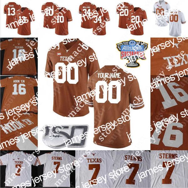 Американский футбольный колледж Football Wear 2022 Custom Texas Longhorns Football Jersey 2 Рошон Джонсон 6 Девин Дювернай 16 Джейк Смит 21 Уиттингтон 7