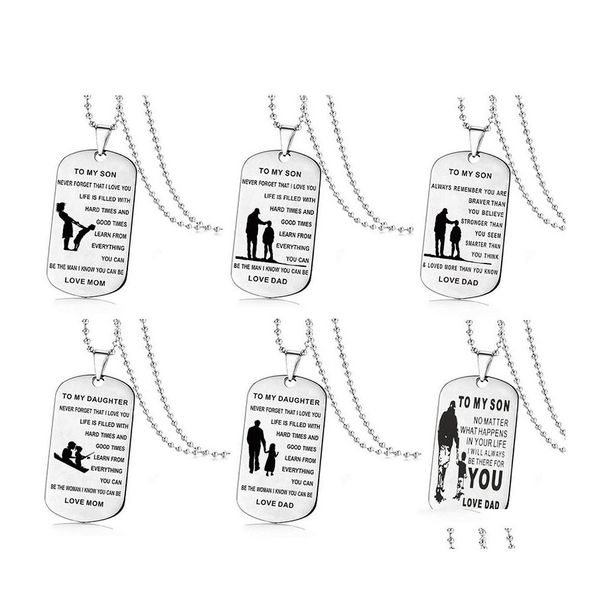 Anhänger-Halsketten „To My Son Daughter“, inspirierend für Jungen und Mädchen, Edelstahl-Erkennungsmarke, Perlenketten, Papa, Mutter, Schmuck, Geschenk, Drop Del Otdks