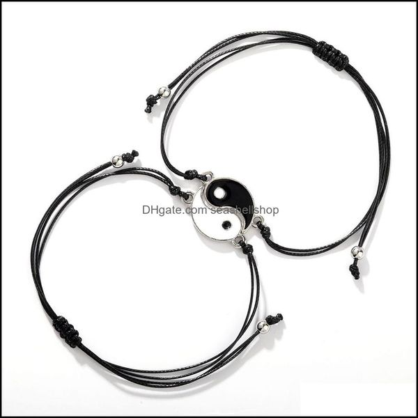 Braccialetti di coppia a catena Ematite Braccialetta in pelle di ematite Bracciale cinese Tai Chi in lega di ciondolo intrecciato Twopice Lover Braggle Bangle Drop Drop Drop Dhmat Dhmat