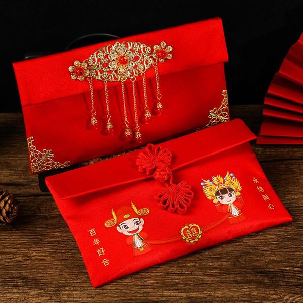 Confezioni regalo Disegno del ricamo in stile cinese Borsa per soldi fortunati Hongbao Pacchetto rosso per forniture per feste di fidanzamento per l'anno di nozze
