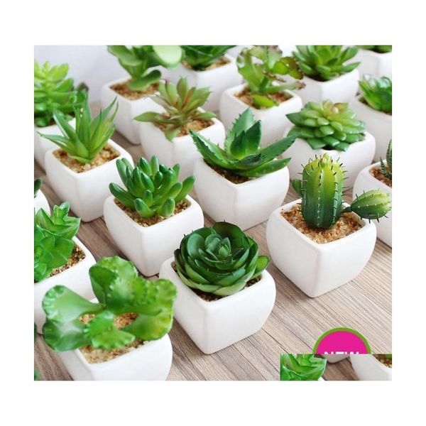 Dekorative Blumenkränze, Mini-künstliche Grünpflanzen mit Keramiktopf, PVC-Bonsai-Topflandschaft, saftiger Kaktus für Büro, Zuhause, Dhtvs