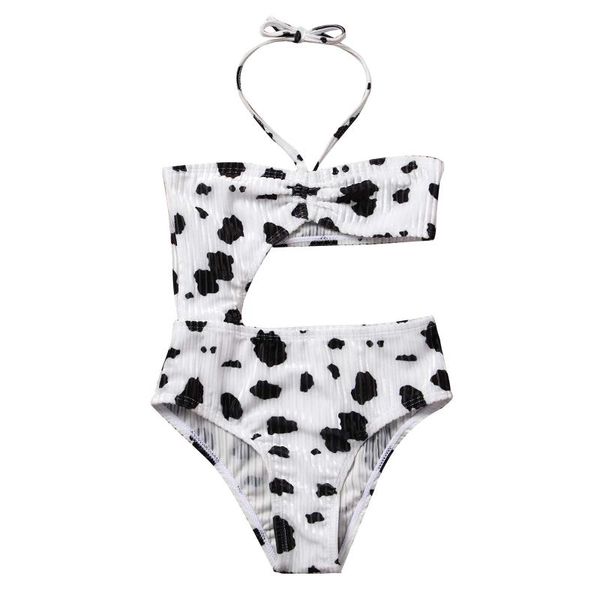 Pieces de uma peça de banho de uma peça para meninas Halter Halter Milk Cow Padrão impressão infantil Artão de natação Bano de praia Criança 4-14yrs